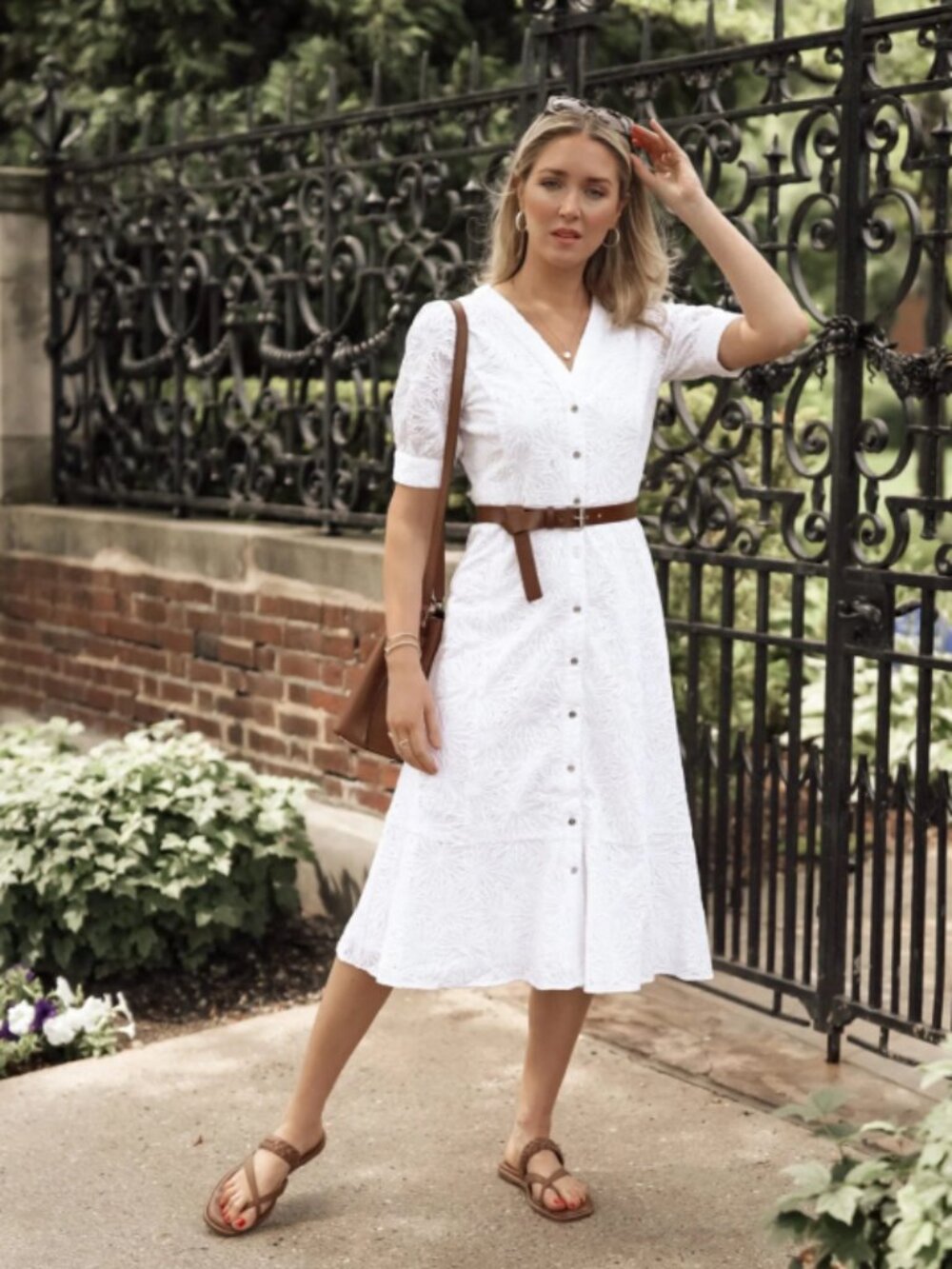 Michael Kors Womens Palm Eyelet Midi Dress Large White NWT